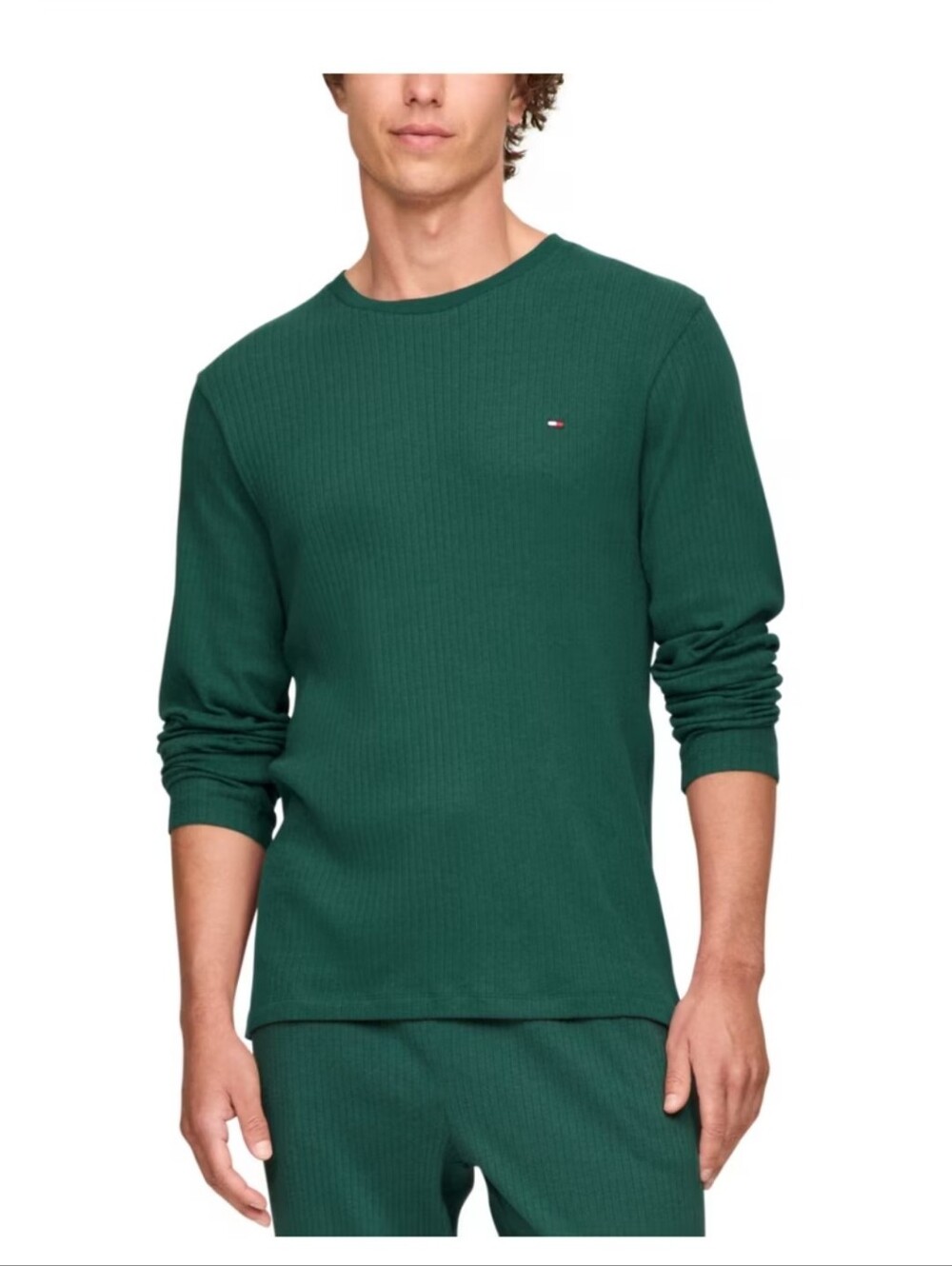 Tommy Hilfiger Men' Waffle-Knit Long-Sleeve Thermal Top Green Numerous Sizes